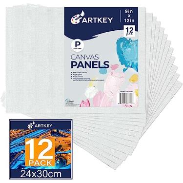 Imagem de Artkey Painéis de Lona 9X12 Polegadas 12-Pacote, 10 Onças Preparadas 100% Algodão Branco Telas Em Branco para Pintura, Placas de Tela Planas Retangulares para Tintas