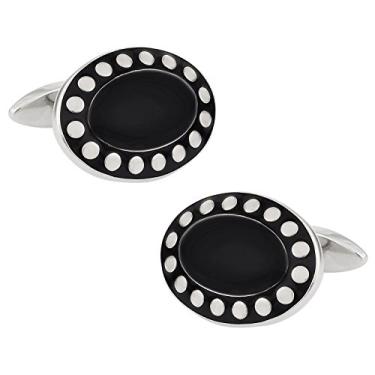 Imagem de Abotoaduras de aço inoxidável ricas Cuff-Daddy com esmalte preto com caixa de apresentação