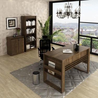 Imagem de Escritório Completo Com Mesa Armário Alto E Balcão Moon Mdp Nogal