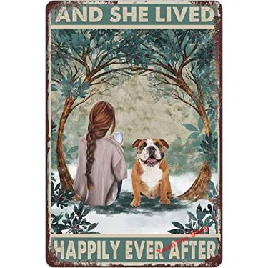 Imagem de ALVANDA Placa De Lata Engraçada "Vive Com Bulldog Inglês E Ela Viveu Feliz Para Sempre" Bar Pub Lanchonete Café Decoração Parede Arte Casa Pôster Retro Vintage 8X12"