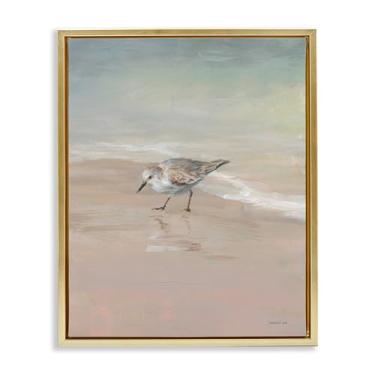 Imagem de Stupell Industries Tela flutuante dourada Sandpiper at Shore's Edge Design de arte de parede por Danhui Nai, 25 x 31