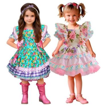 Imagem de Vestido Feminino Bebê Festa Junina Sereia Com Bolsinha e Tiara - Fanta