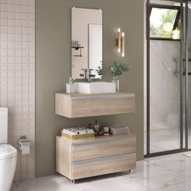 Imagem de Conjunto De Gabinete Banheiro Creta 80cm (gabinete+cuba+espelheira) Ma