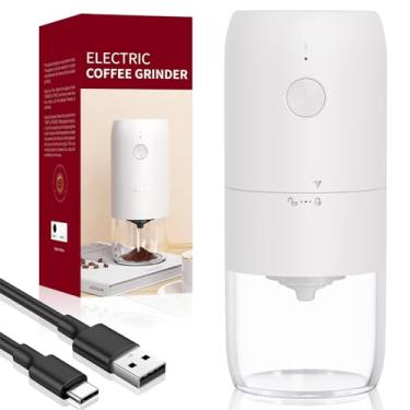 Imagem de Moedor de Café Elétrico, Moedor de Cafe Portátil, Moedor Automático de Grãos de Café com Várias Configurações de Moagem Para Cafeteira Francesa de Café Expresso, Carregamento USB tipo C (Branco)