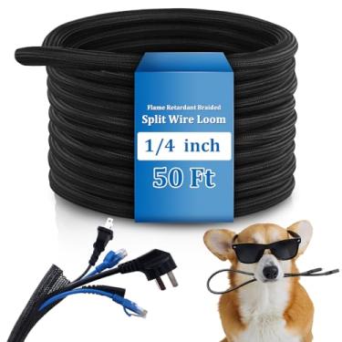 Imagem de Pangda Tubo de tear de fio dividido de 15,2 m com manga trançada retardadora de chamas, conduíte de cabo dividido de alta temperatura, conduíte de fio automotivo para estanho elétrico industrial