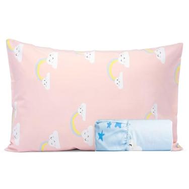 Imagem de Salt Earth Jogo de cama infantil 100% algodão, 210 fios, lençol com elástico, 2 peças, 1 lençol com elástico e 1 fronha, lençol temático para cama infantil (unicórnio/arco-íris)