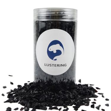 Imagem de LUSTERING Vidro esmagado decorativo de brilho de 1/4 de polegada, vidro quebrado, pedras de vidro para arte de resina geodo epóxi artesanato para arte de unhas, frasco de 450 g (preto)