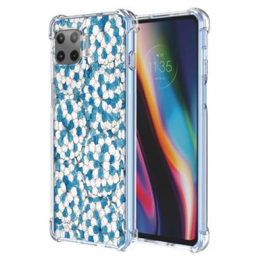 Imagem de JDYGWK Capa para Moto G 5G Plus Moto One 5G estampa floral transparente, silicone TPU macio, fina, à prova de choque, capa protetora antiarranhões para Motorola G 5G Plus, azul branco floral