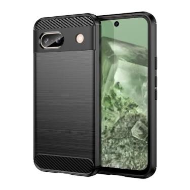 Imagem de Casecious Compatível com Google Pixel 8a de fibra de carbono macio TPU escovado linha básica capa traseira para telefone capa funda para (preto)