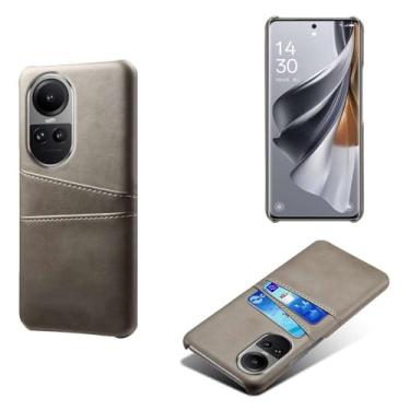 Imagem de Capas Compatível com OPPO RENO 10 PRO 5G,tampa protetora de couro falso,design de saco de cartão com 2 fendas de cartão atrás,proteção anti-impressão digital e anti-gota-Grey