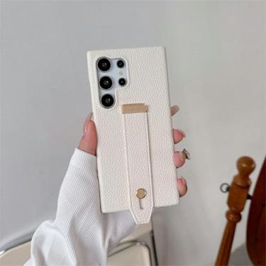 Imagem de Capa de couro com textura de grão de lichia e pulseira para Samsung Galaxy S23 Fe S24 S22 Ultra Plus A14 A24 A33 A54 5g A05 Capas de PU (para A05/branco)