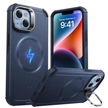 Imagem de Capa ESR série Cyber para iPhone 13 e iPhone 14 com suporte, proteção de nível militar contra quedas de 7 metros, capa magnética resistente, compatível com acessórios MagSafe, azul