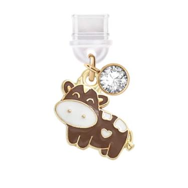 Imagem de ELISE & FONDA TP775 Porta de carregamento tipo C plugue antipoeira pingente de celular de vaca pequena para iPhone 15/16/Samsung/OnePlus/Xiaomi/oppo telefones Android (marrom)