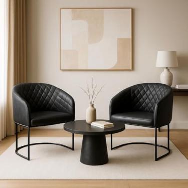 Imagem de Kit com 2 Poltronas Mavie com Base Fixa em Aço Carbono e Courino Preto – Exclusiva Courino Durango Preto