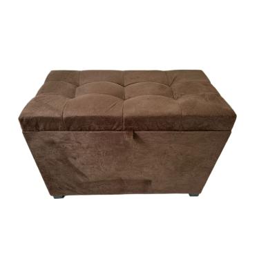 Imagem de Puff Baú Estofado Em Suede 68 Cm Para Sala, Quarto Em Mdf - Marrom