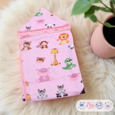 Imagem de Toalha Banho de bebê Menino Menina Forrada Fralda Infantil (Savana Rosa)