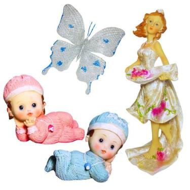 Imagem de Kit de Decoração: Miniatura de Noiva em Resina, Bebê Azul, Bebê Rosa, 