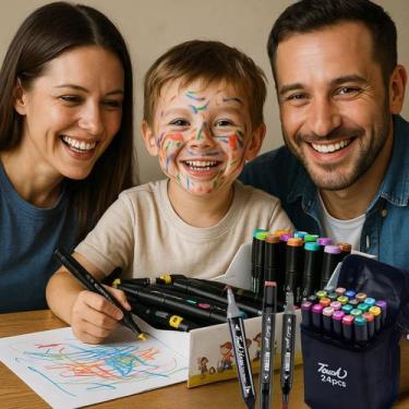 Imagem de Marcadores Canetinhas Coloridas Escolar Ponta Dupla com 24 Cores - TOU