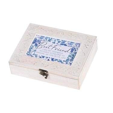 Imagem de Cottage Garden Caixa de joias com foto musical toca melodia That Is What Friends Are For 16,5 x 21 cm MDF e vidro envelhecido branco Best Friend I Am So Thankful