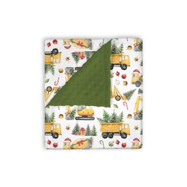 Imagem de EyMzcod Cobertores de vison para meninos, veículos de construção de Natal, caminhões de árvore de Natal, forro pontilhado de camada dupla macio, para recém-nascidos, crianças, berçário, roupa de cama