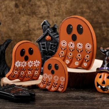 Imagem de Suzile 3 peças de decoração de mesa mexicana de Halloween, placa de fantasma de madeira, mesa de centro de mesa, bandeja em camadas, decoração de dia dos mortos, decoração rústica de casa de fazenda