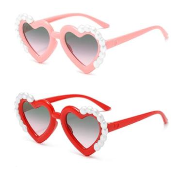 Imagem de Ridering Óculos de sol Toddle Girl Peal Heart com proteção UV 400 para crianças de 2 a 8 anos, Vermelho + rosa, One Size