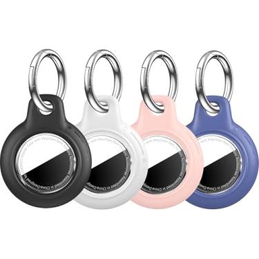 Imagem de YOKRWO Pacote com 4 unidades à prova d'água para Apple AirTag, capa para AirTag com chaveiro, policarbonato rígido + TPU à prova de choque e resistente a arranhões para AirTags, capa para Apple Air