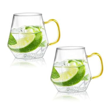 Imagem de AEFPOYMXU Conjunto de 2 xícaras de café expresso de vidro transparente de 293 ml com alça de cristal caneca de café borossilicato resistente ao calor para licor, chá, bebidas, leite, latte, cappuccino