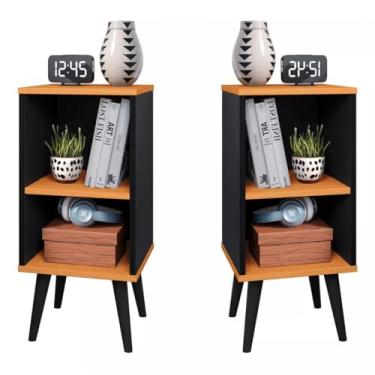 Imagem de Kit Conjunto 2 Mesa De Cabeceira Mudo Charme Retro Com Nicho Quarto Cama (Preto Cina)