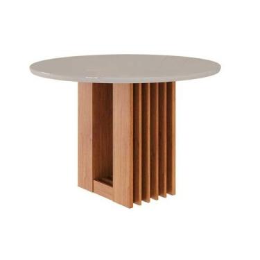 Imagem de Mesa de Sala Jantar Ariela c/ Tampo Madeirado Redondo c/ Vidro 109x109