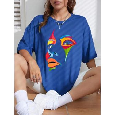 Imagem de Camiseta Feminina Confortável E Respirável Com Estampa De Rosto De Sen