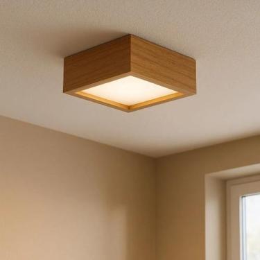Imagem de Luminária de Teto Plafon Quadrado de Madeira 20 cm para 2 Lâmpadas cor