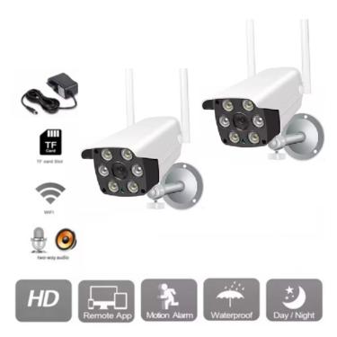 Imagem de kit 2 Camera Ip Externa A Prova D Agua Wifi Visao Noturna Full Hd Ip65 grava em nuvem/cart sd