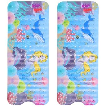 Imagem de Tapete de banho infantil 101,6 x 40,6 cm, antiderrapante, com ventosas e orifícios de drenagem, tapete de banheira de desenho fofo lavável à máquina para banheiro, bebês, crianças (estilo três, 2