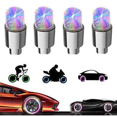 Imagem de YUERWOVER Pacote com 4 tampas de haste de válvula de LED para conjuntos de rodas de pneus de carro, luzes de ar, neon, bicicleta, motocicleta, pneu, caminhão, carrinho de golfe para crianças, homens e