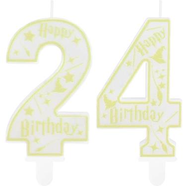 Imagem de Hongplus Velas de aniversário para festa de feiticeiro mágico, número 24, enfeite de bolo, tema escolar, feliz aniversário de 24 anos, decorações de bolo para meninos, meninas, crianças, lembrancinhas
