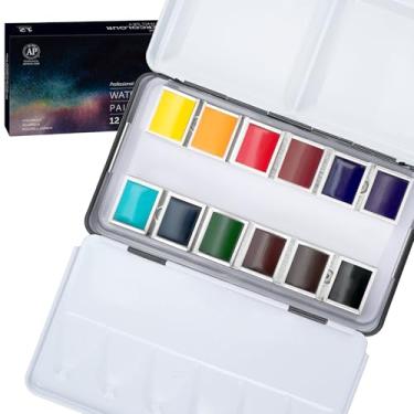 Imagem de PHOENIX Conjunto profissional de tinta aquarela – 12 cores clássicas, meia panela, paleta de tinta com caixa de lata, aquarelas portáteis de viagem para adultos, artistas