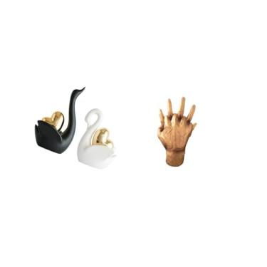Imagem de Fenteer Figuras de Cisne E Mãos Entrelaçadas, Escultura, Enfeite de Mesa, Artesanato Artístico para Decoração de Casal, Prateleira de Quarto, Estátuas de Mãos