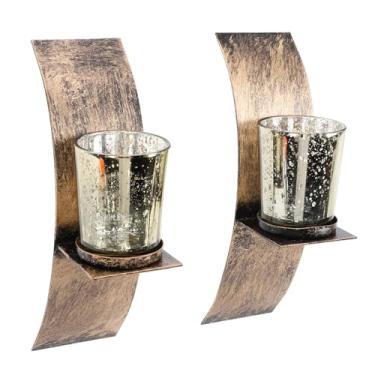 Imagem de AUNMAS Suporte de Vela de Parede Rústico Arandela de Parede Vintage Moderno Suporte para Velas de Ferro Em Bronze Com Copo de Vela de Vidro para Quarto, Banheiro, Entrada, Corredor,