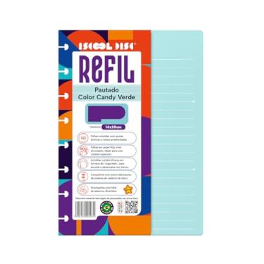 Imagem de Refil Caderno Disco Iscool Pautado Linhas Brancas Color Verde 50 F 90g P