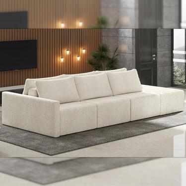 Imagem de Sofá Ilha Modulado Milos 312cm Puff Lateral Bouclê Bege G33 - Gran Belo