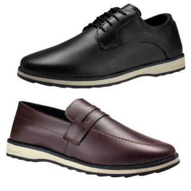 Imagem de Kit 2 Pares De Sapato Social Oxford Masculino Casual Mocassim Preto e 