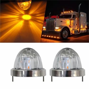 Imagem de 2 peças de luzes de melancia, luzes de seta de LED âmbar com bisel, lente transparente, compatível com Kenworth, Peterbilt, caminhões Freightliner