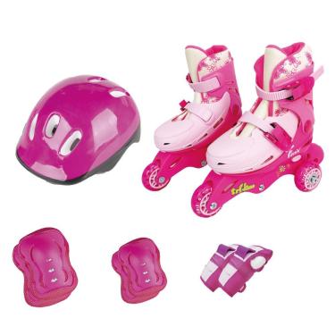 Imagem de Patins Triline Com Kit Proteção Rosa Tamanho 26 Ao 29 Ajustável Fenix