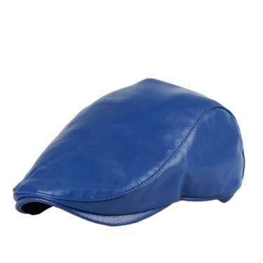 Imagem de Boina masculina de couro genuíno boina fina boina casual boné de caminhoneiro, Azul, 2XL(59-60)CM