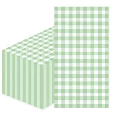 Imagem de SietDESEO 25 guardanapos de 3 camadas verde sálvia guingão 33 x 15,7 polegadas guardanapos de banheiro de hóspedes toalhas de mão descartáveis para banheiro, casamento, festa de aniversário, papel
