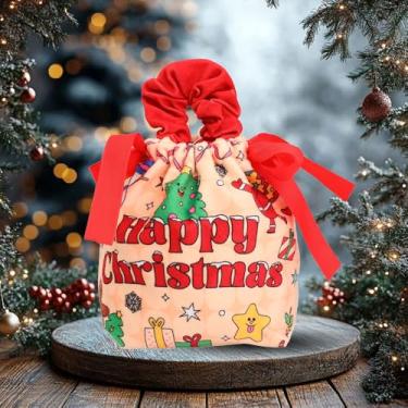 Imagem de Saco de cordão de veludo de Natal bonito padrão de Natal doce biscoito saco de presente plissado 2026 festa de Natal saco de embalagem de presente (estilo 3,15 * 11 cm)