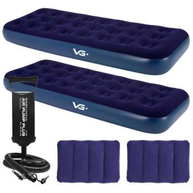 Imagem de Kit 2 Colchões Infláveis Solteiro + 2 Travesseiros + Bomba Manual Vg P