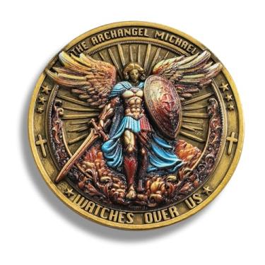 Imagem de Christian Inspirational Gifts The Archangel Michael Watches Over Us Challenge Coin with Bible Verse (4pcs Colored)