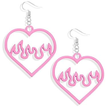 Imagem de Brincos de coração rosa para namorada para dia dos namorados, brincos de argola de coração grande, brincos rosa para mulheres, presentes de Dia dos Namorados 2024, Metal, Sem pedra preciosa